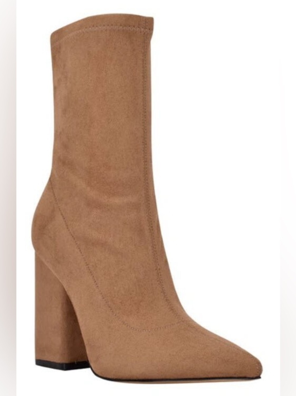 Marc Fisher Tan Suede Pointed Toe Block Heel Boots